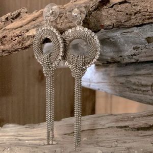 Rhinestone mesh tassel drop earrings